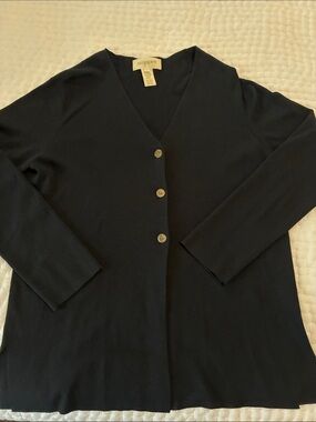 Easy Spirit Black V-Neck Button Cardigan